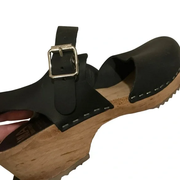 Mia Sofia Sweden black leather sandals clogs ankle strap size 37 - Picture 7 of 8